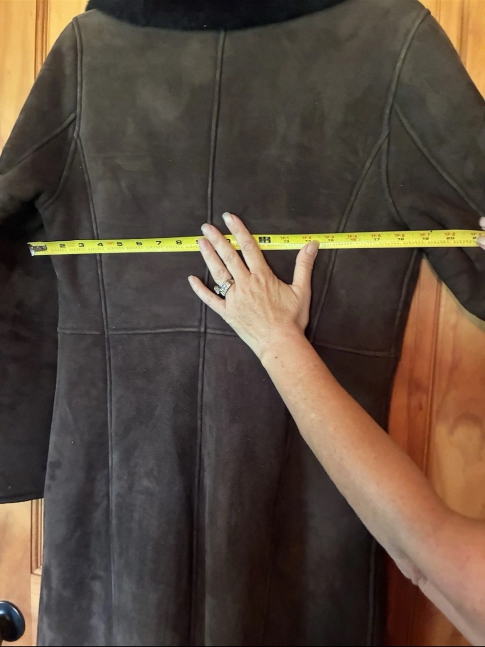 J CREW Vintage Brown Spanish Shearling Women’s Midi Coat Medium EUC - Picture 4 of 6